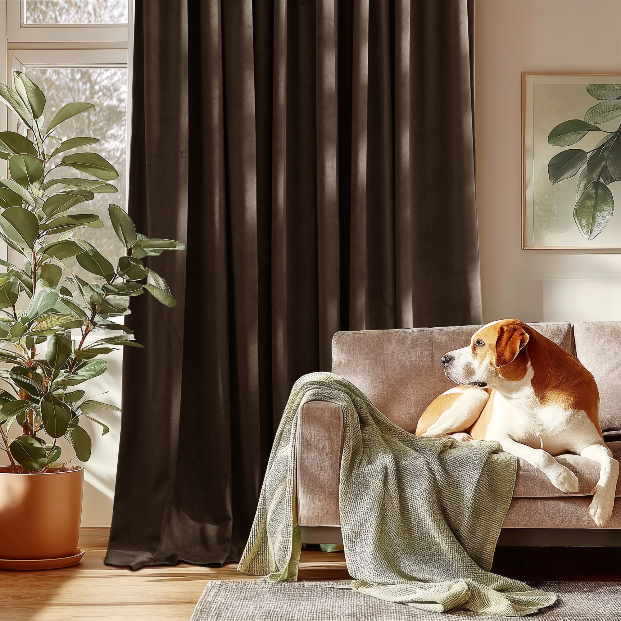 NICETOWN Blackout Velvet Curtains for Bedroom, Thermal Insulated Noise Reducing Room Darkening Rod Pocket Curtains Drapes Panels 52x102 inch 2 Panels, Brown
