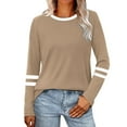thumbnail image 2 of Womens Tops Long Sleeve Round Neck Striped Color Block Tunic Tops Casual Loose Fit Comfortable Soft Basic Tee Blouse, 2 of 8