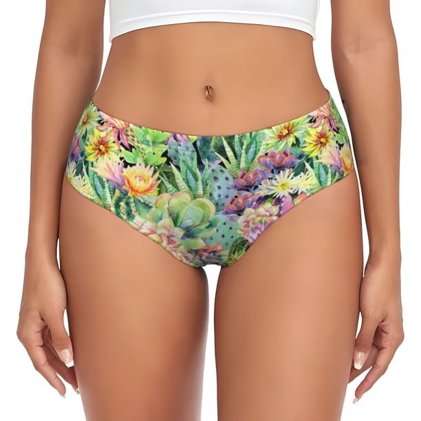Fotbe Watercolor Blooming Cactus Calzones Estampados para Mujer – Ropa Interior de Algodón, Cómoda, Suave y Elástica-X-Small