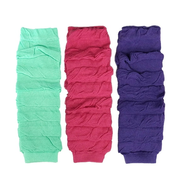 Wrapables Little Girls 3 Pair Layered Ruffles Leg Warmers, Sea Green, Hot Pink, Purple