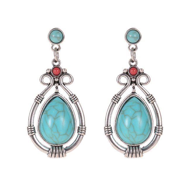 Pendientes geométricos de turquesa con forma de gota de agua para mujer, pendientes vintage con piedras preciosas