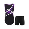 thumbnail image 2 of Runhomal Gymnastics Leotards for Boys Tumbling Dance Outfit Tank Unitard with Shorts Sleeveless Purple&Black 8, 2 of 5