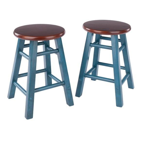 Element 2pc Dining Stools with Square Legs, Rustic Teal and Walnut Finish