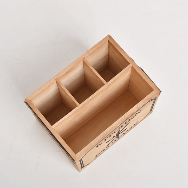Cesta para cubiertos, soporte para cubiertos, servilletero de madera, multiusos para sala de estar
