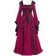 thumbnail image 1 of Uinagy Women's Medieval Retro Style Solid Color Bell Sleeve Princess Dress, 1 of 3