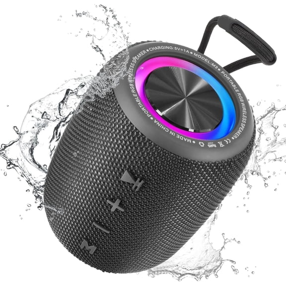 Portable Bluetooth Speaker, Wireless Speaker with Multi LED Light Dynamic Modes, BT5.3, IPX6 Waterproof, 16H Playtime, 20W Bass Diaphragms, Supports FM Mode, TF, USB for Home, Outdoor, Beach, Party