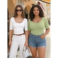 thumbnail image 5 of MOYIKO Plus Size Half Sleeve T Shirts for Women Scoop Neck Slim Fitted Summer Trendy Tops Casual Basic Tees Clothes, 5 of 7