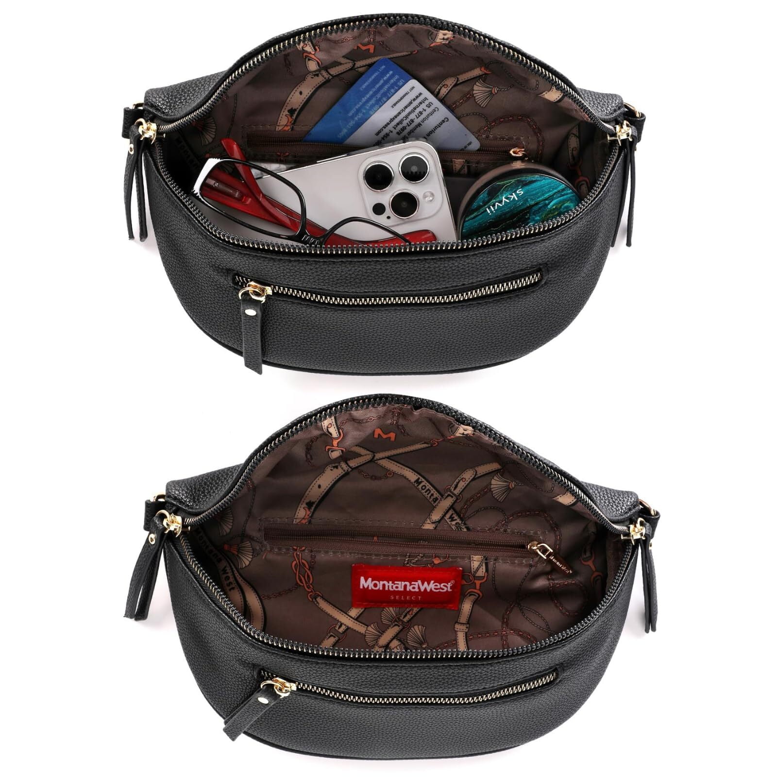 Montana West Crossbody Bags for Women Bum Bag Sling Purse with Adjustable Strap, Black