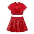 thumbnail image 4 of YiZYiF Kids Girls 2 Piece Sequins Dance Crop Top with Skater Skirt Set for Ballet Lyrical Dancewear Red 12, 4 of 5