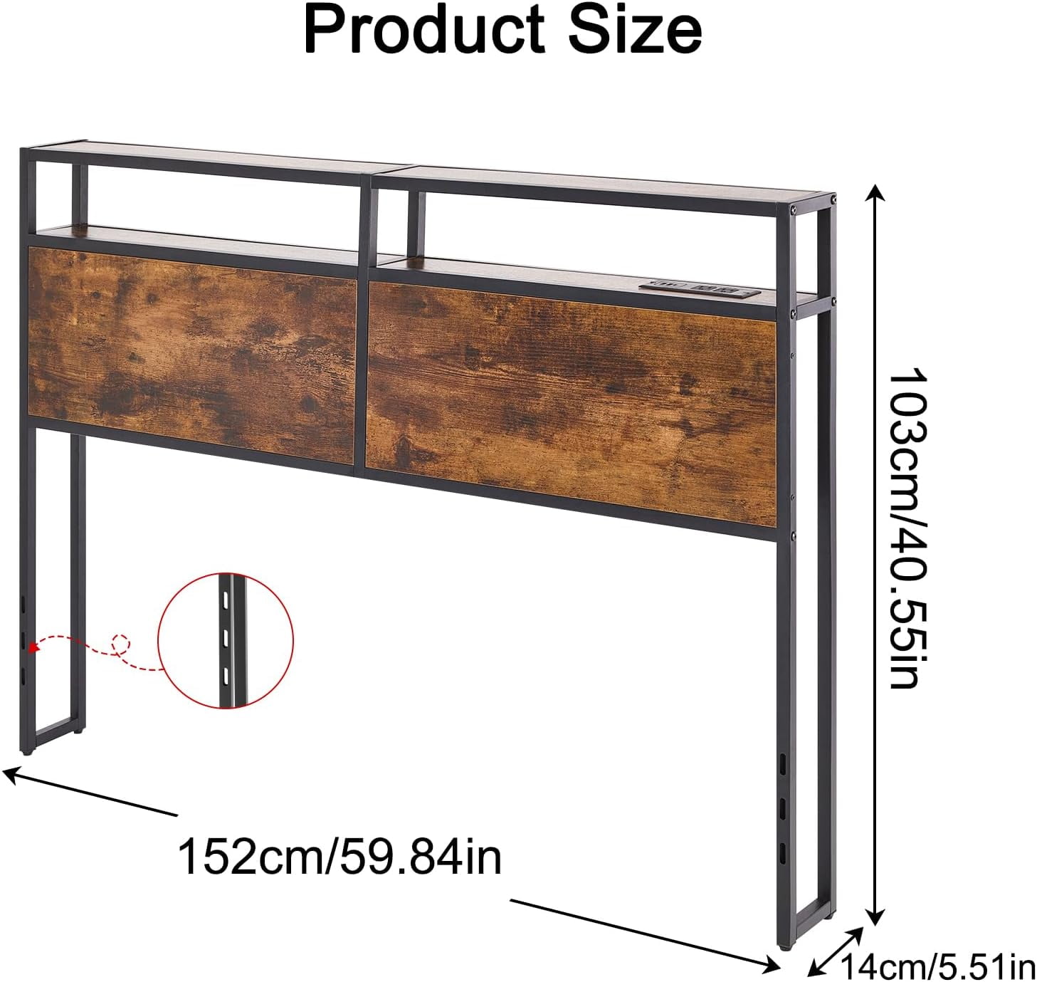 LEZASTAR Queen Adjustable Storage Headboard, Brown