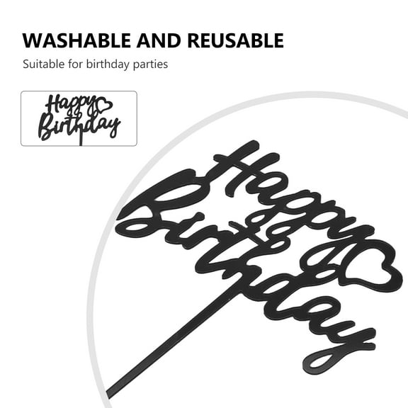 GOOHOCHY Happy Birthday Cake Topper Party Supplies Acrylic Black for Cupcakes Cakes 10Pcs