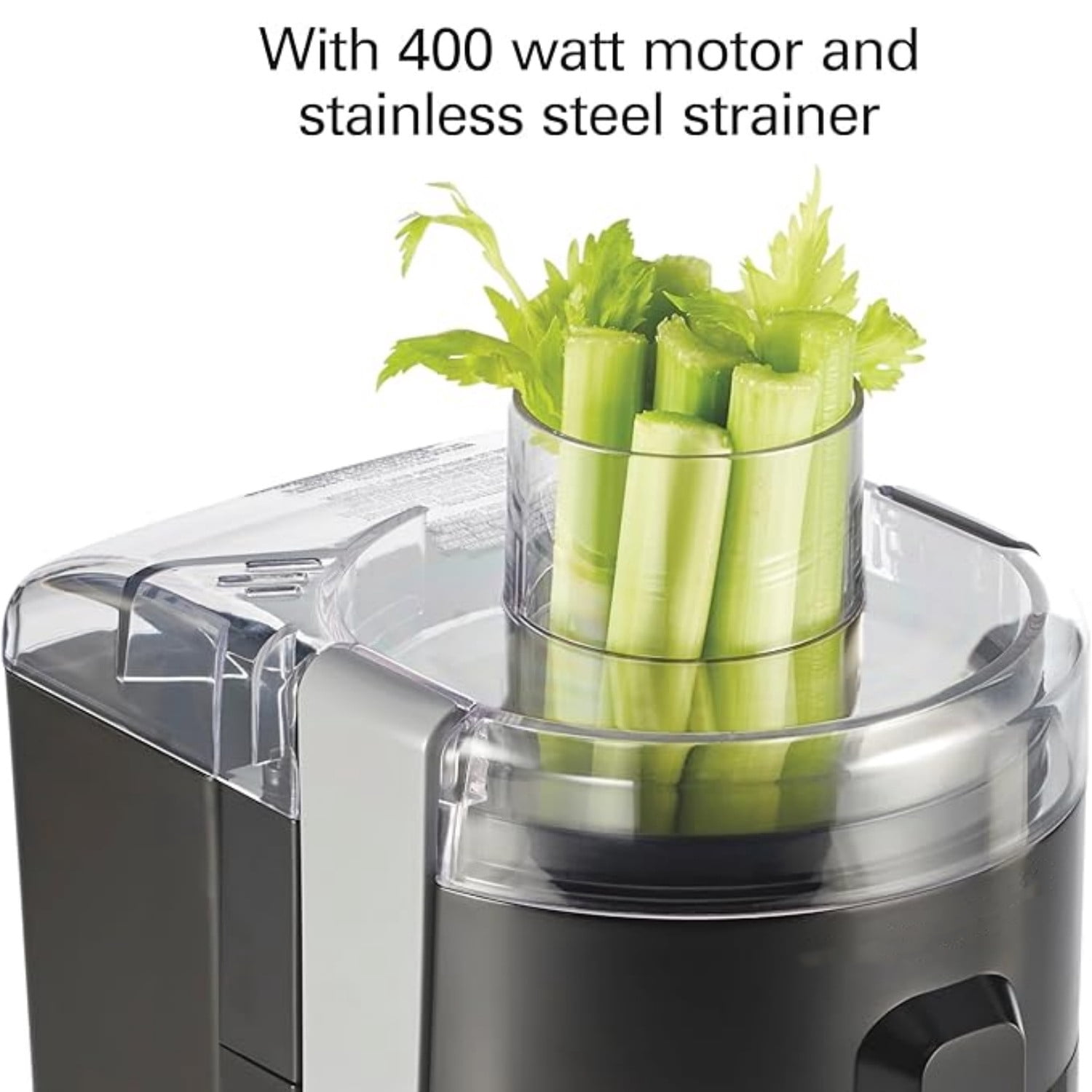 HealthSmart Juicer Machine, Compact Centrifugal Extractor, 2.4” Feed Chute for Fruits and Vegetables, Easy to Clean, BPA Free, 400W, Black and Gray