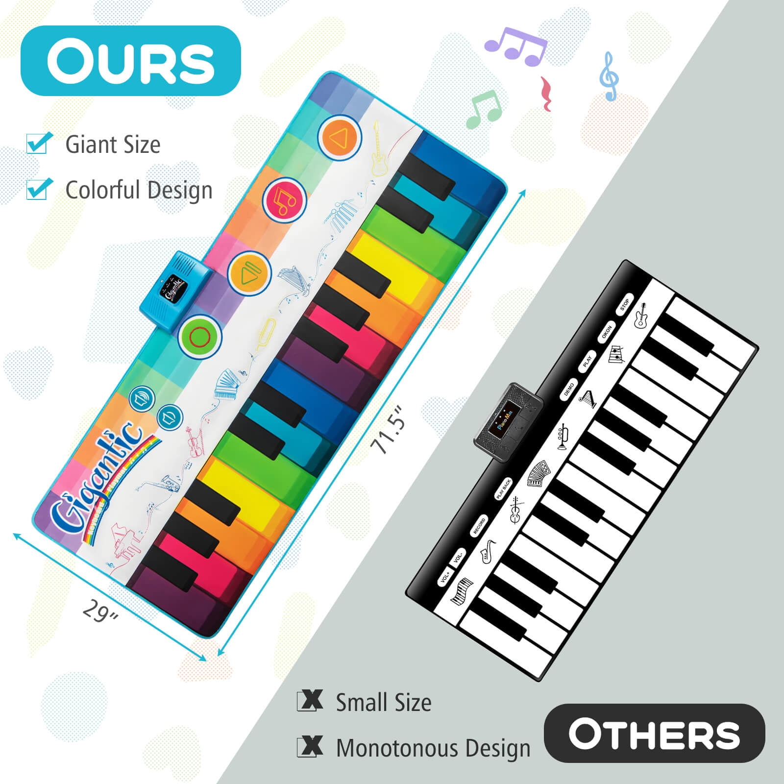 Costway 6 FT Floor Piano Mat Giant Piano Keyboard Dance Mat with 24 Keys for 3+ Years Old
