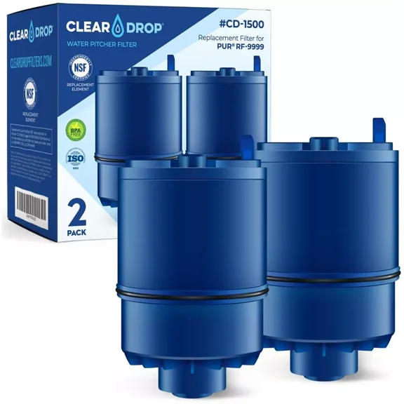 Clear Drop Filter Replacement for PUR® RF9999 Faucet Water Filters, Fits all PUR® and PUR®PLUS Faucet Filtration Systems (2 Pack)