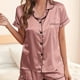 thumbnail image 1 of Elegant Satin Solid Pajamas, Short Sleeve Button Up Top And Shorts Pj Set, Women's Sleepwear & Loungewear, 1 of 1