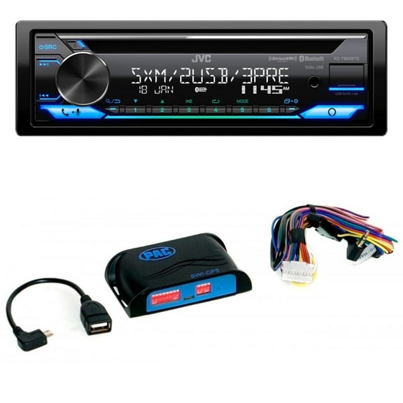 JVC KD-T925BTS CD Receiver featuring Bluetooth®, Front & Rear Dual USB, Sirius XM, Amazon Alexa, 13-Band EQ, Variable-Color Illumination, with PAC SWI-CP5 Steering Wheel Interface