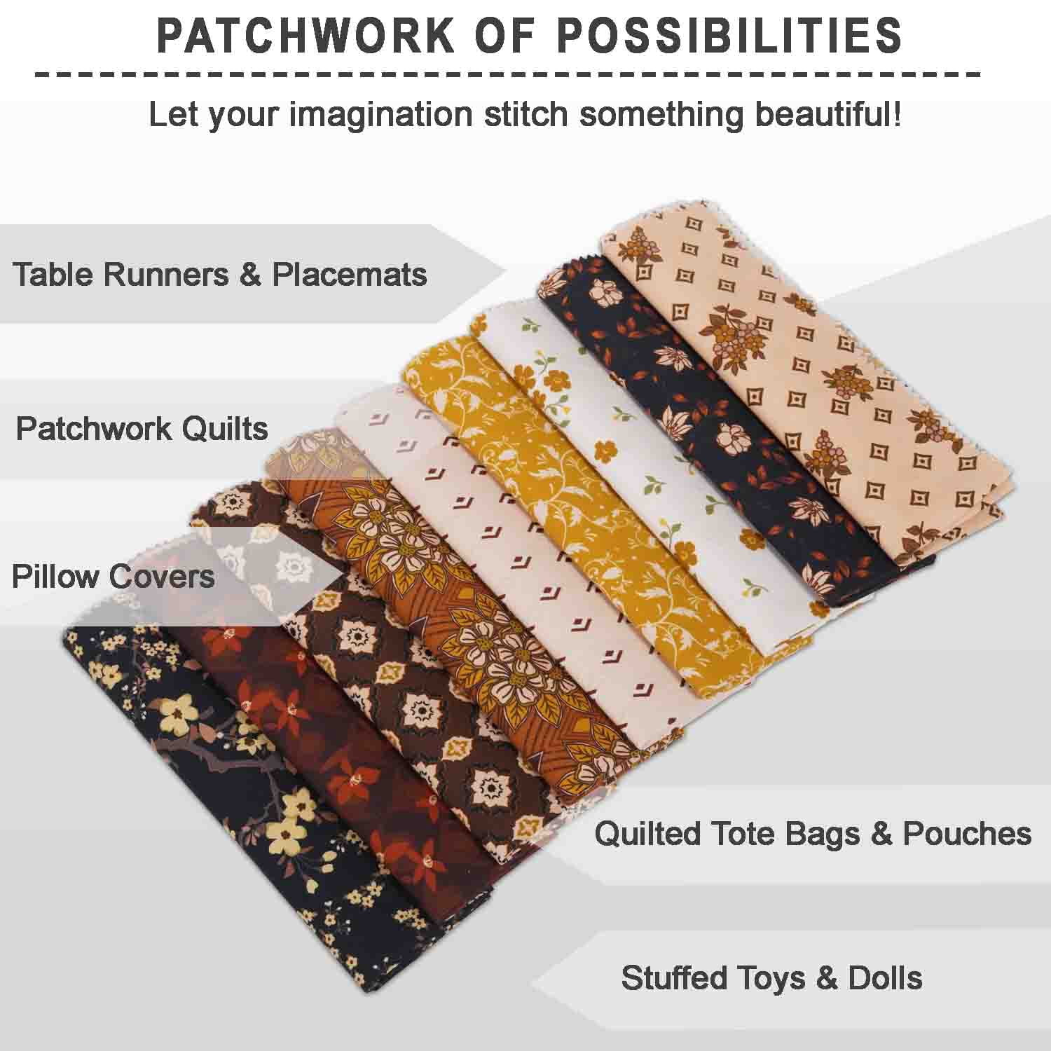 9Pcs Fat Quarter Bundle 100% Cotton for Quilting Cushions Cotton Fabric for Patchwork, DIY Making Supplies Quilting Patchwork Fabric, 18" x 22" - Earthy Elegance