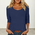 thumbnail image 3 of 3/4 Sleeve T Shirts for Women 2025 Fall Casual Scoop Neck Solid Color Plain Basic Tshirt Womens T Shirts, 3 of 4