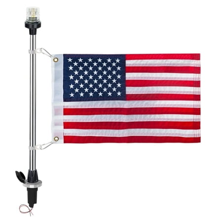 Pactrade Marine White LED Stern Light with Flat Base & US Flag, Model A-250 LM