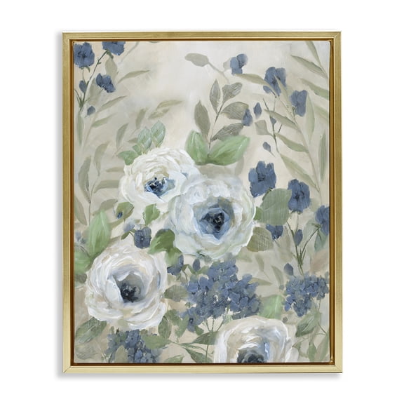 Stupell Industries Shabby Chic Muted Blue & White Blossoms Gold Floating Frame Canvas Art, 25 x 31, by Nan