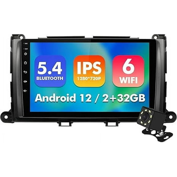 9 Inch IPS Touchscreen Android 12 Car Stereo for Toyota Sienna 2011-2014 with Wireless CarPlay & Android Auto 2 32GB Car Radio, Support GPS, WiFi 6, Bluetooth,5.4, FM Radio, Backup Camera, SWC
