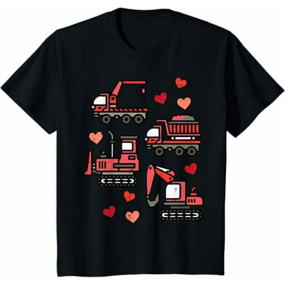 Kids Valentines Day Construction Trucks Funny Boys Toddler T-Shirt