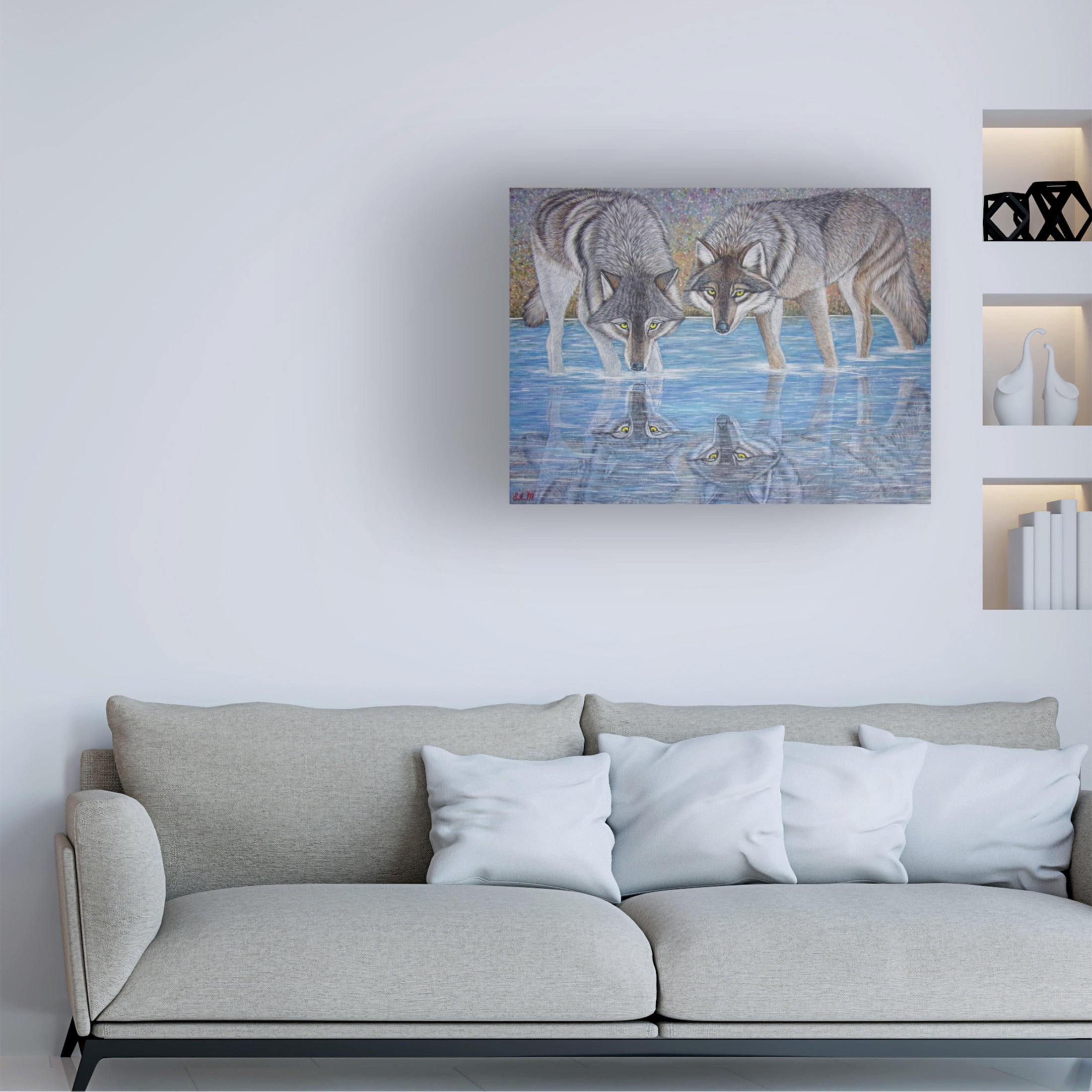 Canvas Wall Art - Sofya Mikeworth 'Wolves Reflection 2' Wall Art for Living Room, Bedroom, or Office Décor by Trademark Fine Art - 47 x 35 Inches