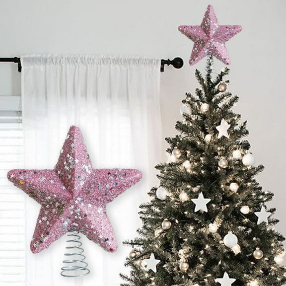 InsCrazy Christmas Star Tree Topper 7.1in/18cm Plastic Glitter Star Tree Top Christmas Ornaments Christmas Decorations Indoor