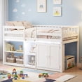 thumbnail image 3 of Costway Low Loft Bed with LED Light, Stairs & Guardrails, Modern Wood Kids Twin Bed White, 3 of 10