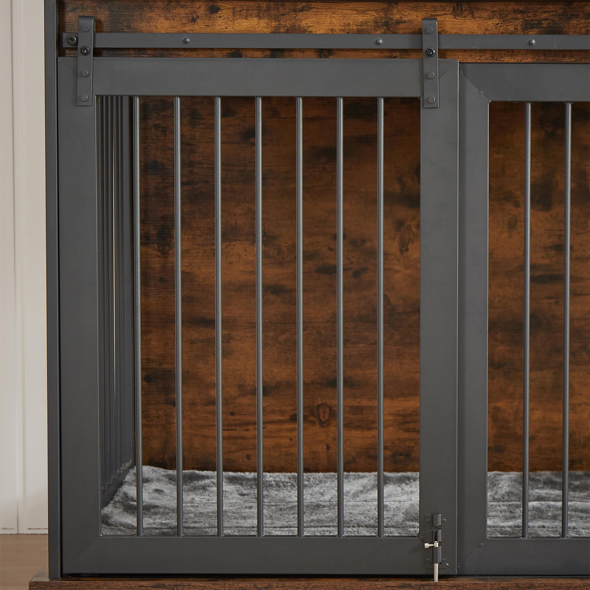 Pefilos 43" Heavy Duty Dog Crate with Cabinet, Furniture Style Dog Cage Sliding Frame Iron Door with Wheels, Mat, Dog House for Indoor Dogs, Brown Pefilos 43" Heavy Duty Dog Crate with Cabinet, Furniture Style Dog Cage Sliding Frame Iron Door with Wheels, Mat, Dog House for Indoor Dogs, Brown