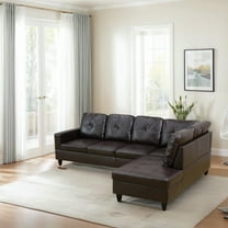 Hommoo Faux Leather Living Room Furniture Set, Sectional Sofa Set, Right Side, Brown