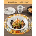 thumbnail image 3 of 13 Inch Round Placemats Set of 6, Thanksgiving Non Slip Heat Insulation PP Table Mats, Fall Orange Pumpkin Turkey Maple Leaf Plaid Washable Place Mats for Kitchen Dining Party Table Decor, 3 of 7