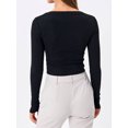 thumbnail image 2 of SEARIPE Women Slim Ribbed Knit Scoop Neck Crop Tee Long Sleeve Solid Crop Tops Sexy Fitted Cozy Black M, 2 of 7