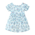 thumbnail image 1 of felwors Robe d'Été pour Filles, Encolure Carrée, Manches Courtes, Taille Croisée, Robe Trapèze Courte Décontractée, 1 of 5