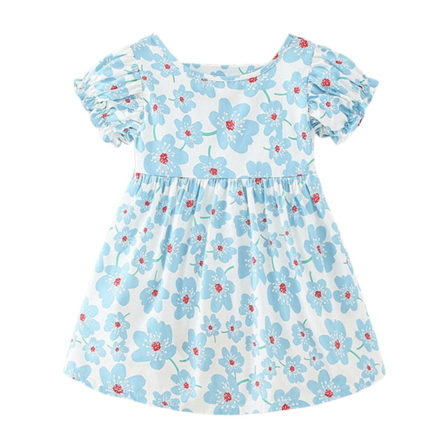 felwors Robe d'Été pour Filles, Encolure Carrée, Manches Courtes, Taille Croisée, Robe Trapèze Courte Décontractée