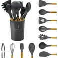 thumbnail image 3 of Cooking Tool Sets 9/10/11/12Pcs Cooking Tools Set Wood+Silicone Kitchen Cooking Utensils Set Cookware Storage Box Turner Tongs Spatula Spoon Whisk (Color : Black-11Pcs), 3 of 7