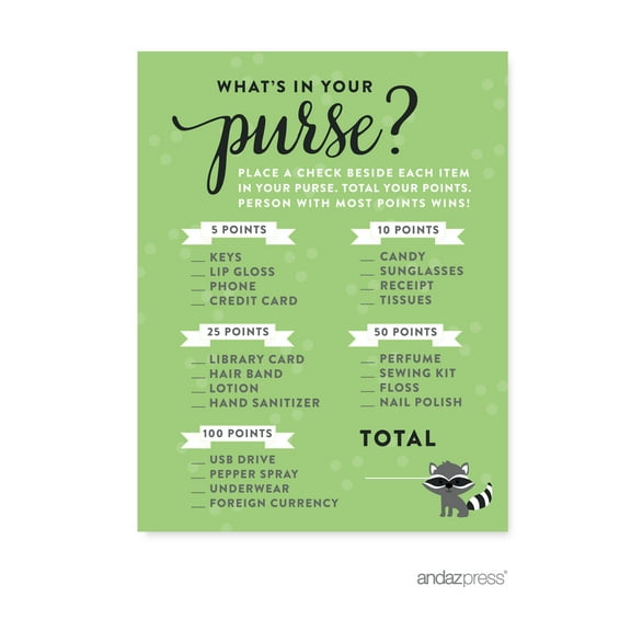 What's In Your Purse?  Woodland Animals Deer Baby Shower Games , 20-Pack