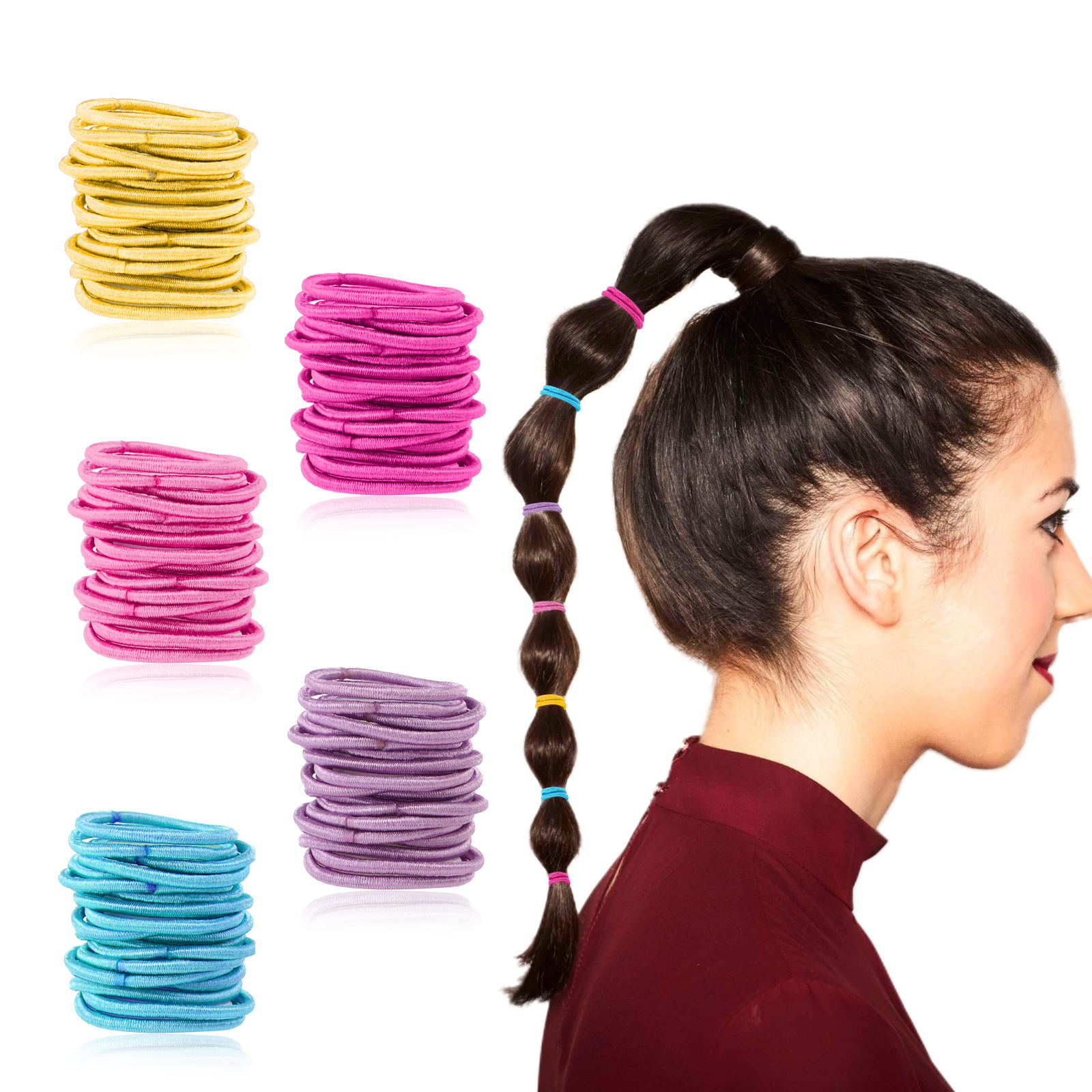 TSV 100pcs Girls Rubber Hair Ties, Colorful Small Seamless Hairbands, Elastic Ponytail Holders - image 5 of 8