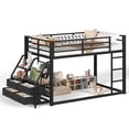 thumbnail image 6 of UHOMEPRO Twin over Twin Metal Bunk Bed with Storage Shelves and Drawers, LED Lights, Guardrails and Ladder, No Box Spring Needed for Boys Girls, Black, 6 of 6