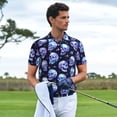 thumbnail image 3 of Fotbe crystal Skull Pattern Men’s Golf Polo Shirt – Breathable Performance Golf Shirt with Button-Down Collar-X-Large, 3 of 6