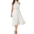 thumbnail image 2 of INSPIRE CHIC Women's Halter Neck Tie Back Summer Flowy Sleeveless Cocktail Midi Dress XS White, 2 of 5