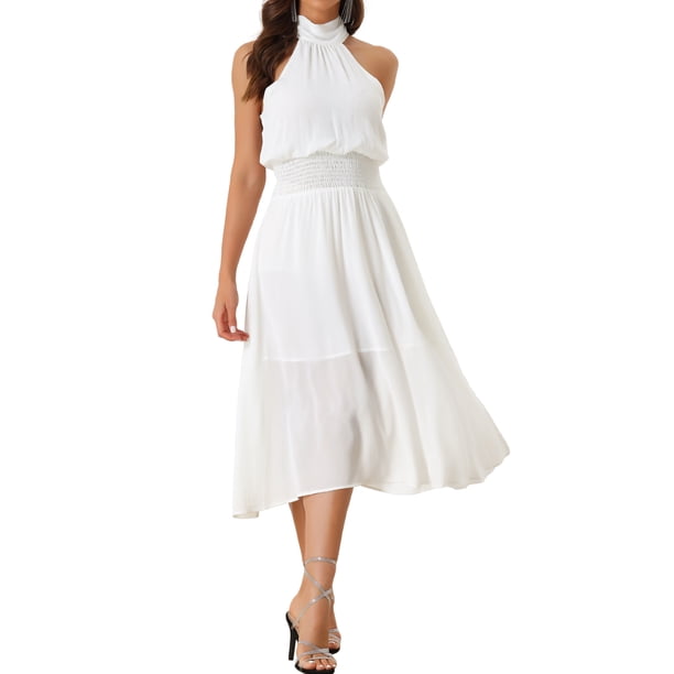 INSPIRE CHIC Women's Halter Neck Tie Back Summer Flowy Sleeveless Cocktail Midi Dress L White - Walmart Business Supplies INSPIRE CHIC Women's Halter Neck Tie Back Summer Flowy Sleeveless Cocktail Midi Dress L White - Walmart Business Supplies