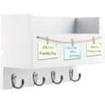 thumbnail image 3 of Wood Wall Mounted 4 Key Holder Hooks with Memo Clips, White Floating Shelves Storage for Coat Rack, Entryway Organizer for Letter Mail Holder, Magazine Holder and More., 3 of 7