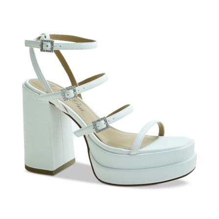 Wild Pair Women's Sandals, Ankle-Strap Double Platform, Open Toe, White, 8M