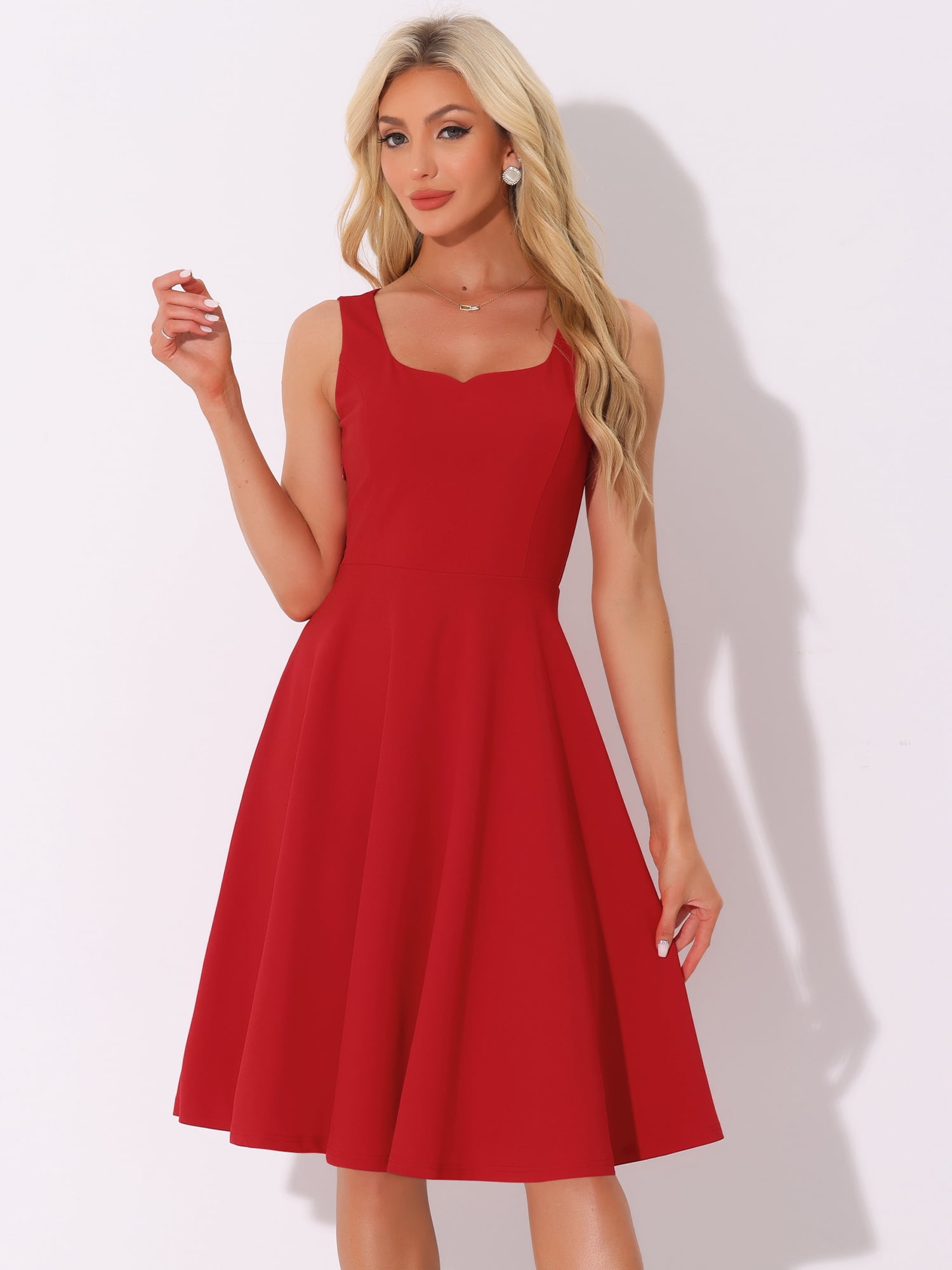 DARING DIVA Sweetheart Neck Swing Sleeveless Dress XL Red