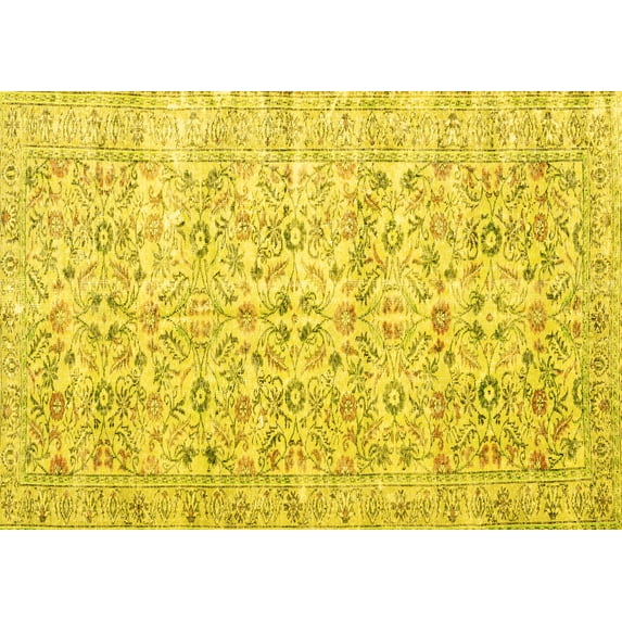 Ahgly Company Machine Washable Indoor Rectangle Persian Yellow Traditional Area Rugs, 7' x 9'
