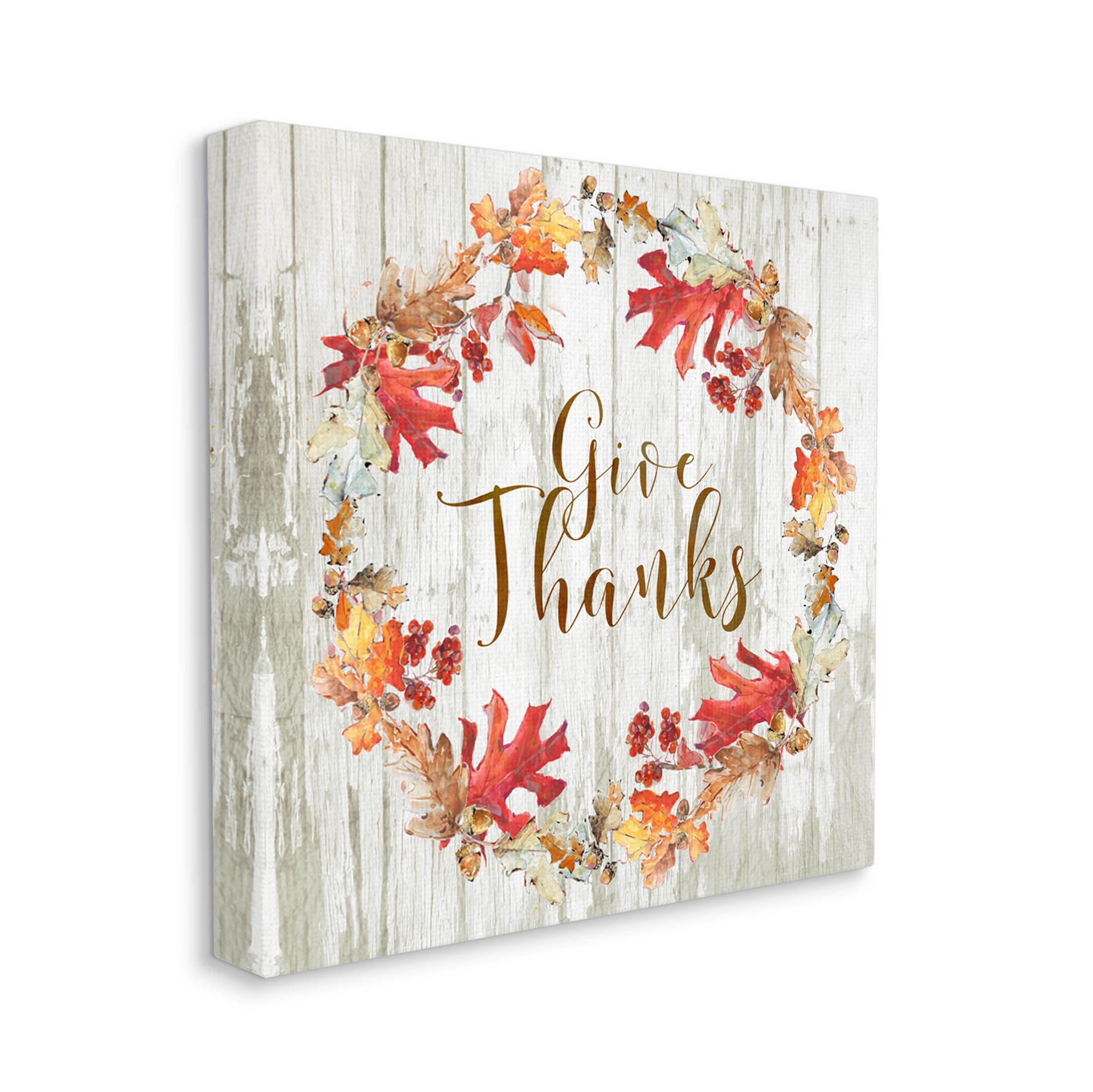 Stupell Industries Give Thanks Autumnal Wreath Graphic Art Gallery Wrapped Canvas Print Wall Art, Design by Sally Swatland