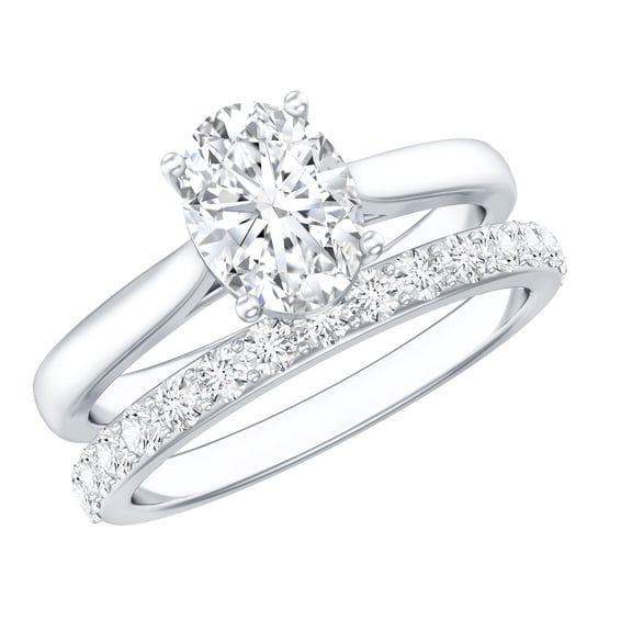Rosec Jewels Lab Grown Diamond Wedding Bridal Ring Set - IGI Certified - E-VS1 Grade - 1 Ct Oval Engagement Ring with Enhancer, 925 Sterling Silver, US 4.00