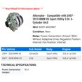 thumbnail image 2 of Alternator - Compatible with 2007 - 2010 BMW X5 Sport Utility 3.0L 6-Cylinder GAS 2008 2009, 2 of 2