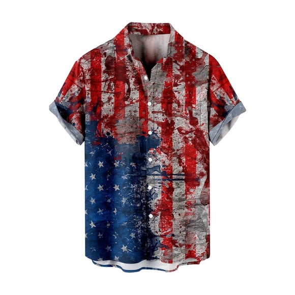 mens American Flag Tops Summer Short Sleeve T Shirt 4th of July Loose Tops USA Flag Star Stripes Patriotic Blouses